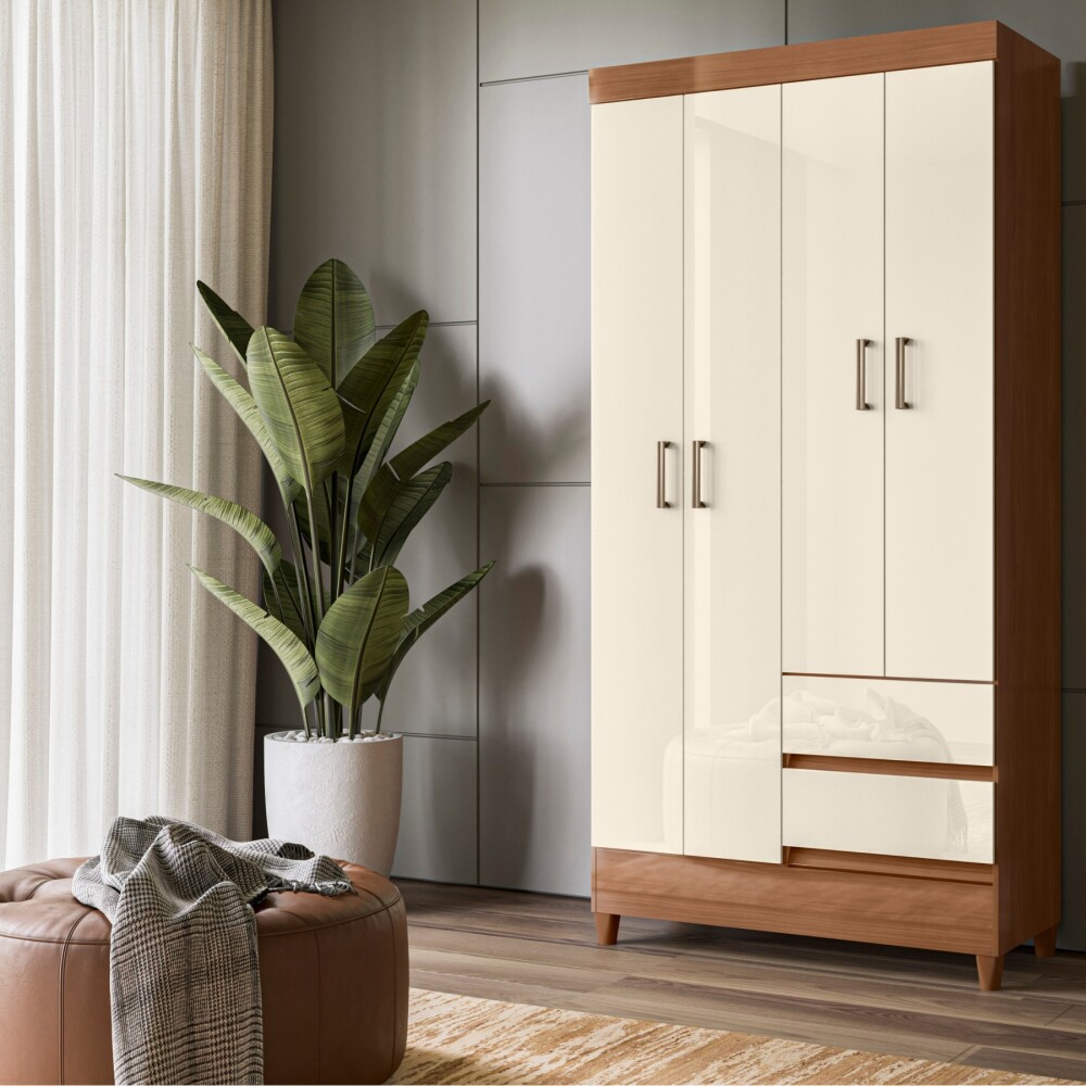 Ropero 4 puertas 2 cajones - Terminación Jequitibá Claro Ropero 4 puertas 2 cajones - Terminación Jequitibá Claro