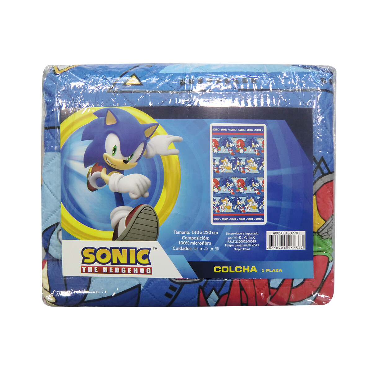 Colcha Infantil Sonic 1 Plaza 100% Microfibra - AZUL FRANCIA 
