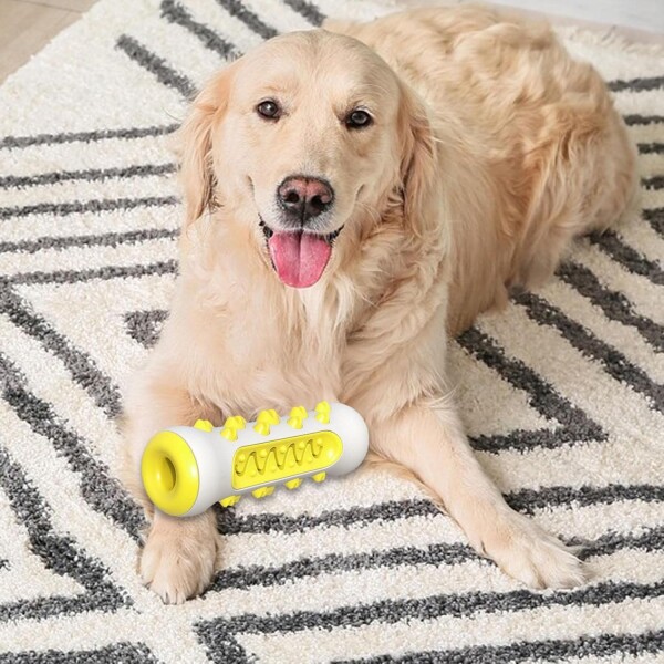 Juguete Dental Hueso Dispensador Comida Perro Anti Sarro Color Variante Blanco Amarillo