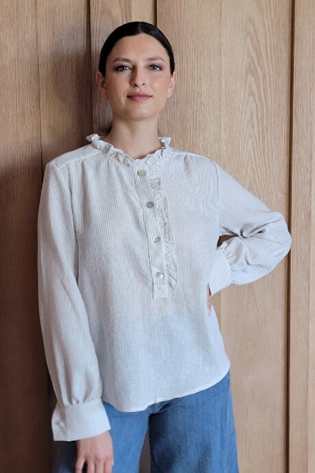 Blusa Sur Lino raya fina beige