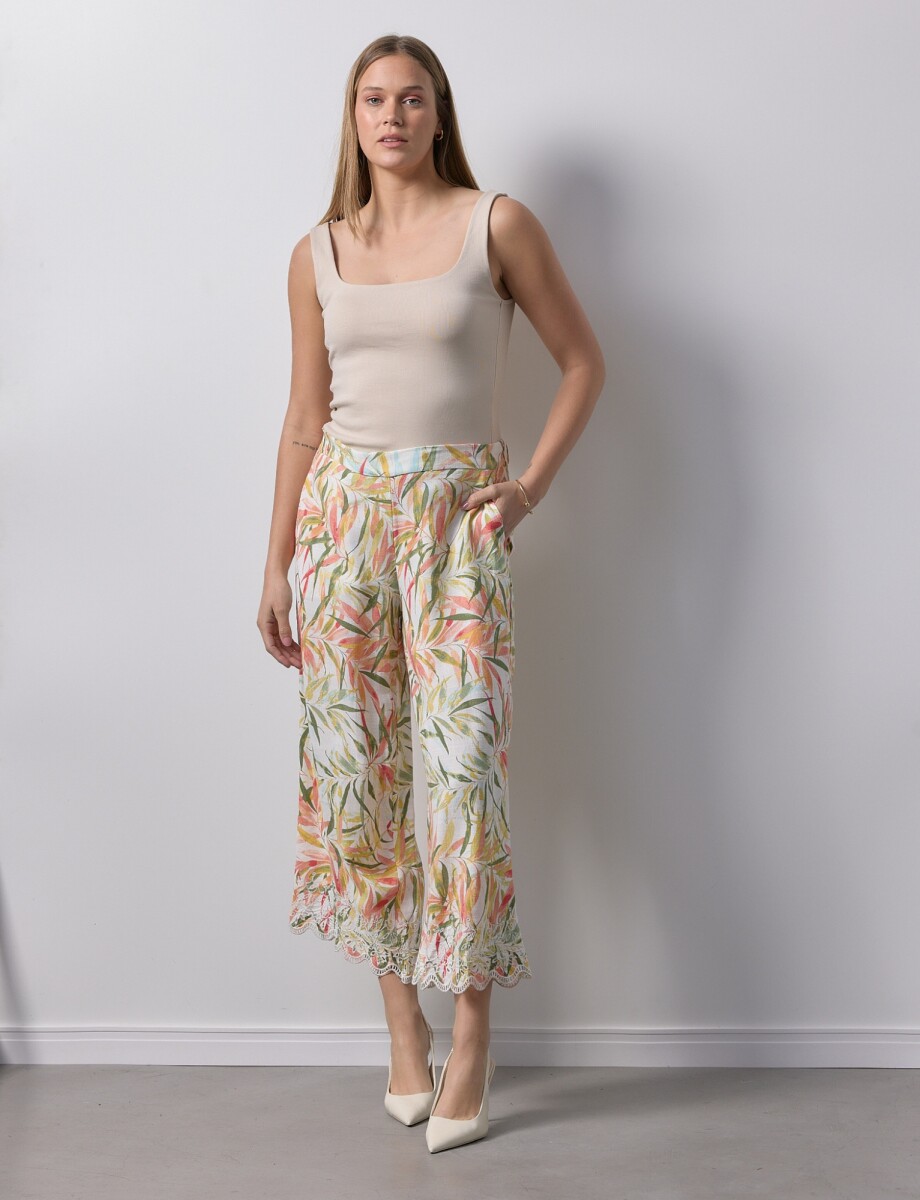 Pantalon Lino Printed - Multi/crudo 