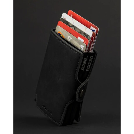 Billetera Baleine Double Kansas en Aluminio y Cuero con Protección RFID Full Black