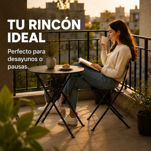 Set Juego Jardín Combohome Balcón Bistro Plegable 3 Piezas Negro 1