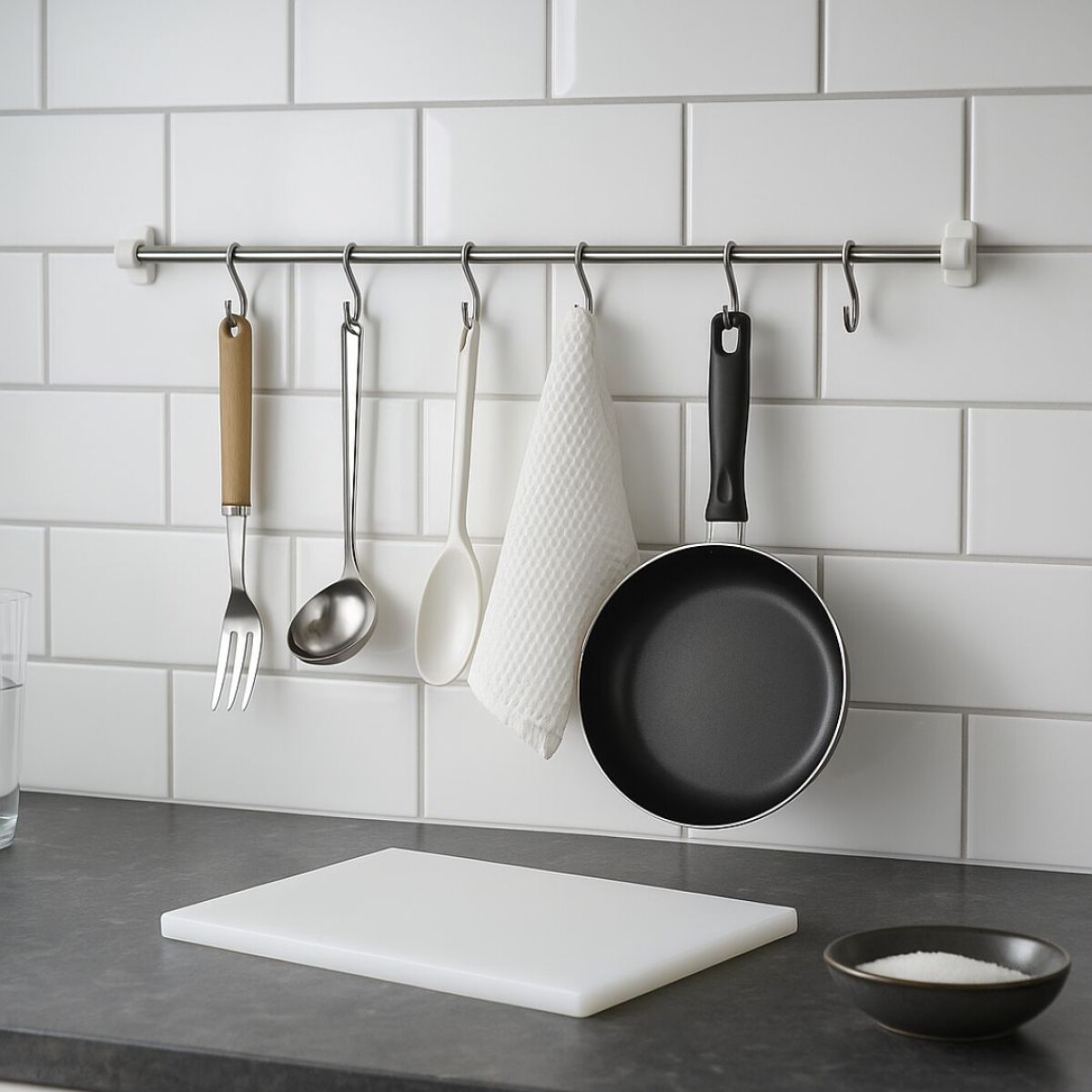 BARRA DE COCINA 60CM 4 GANCHOS METALTRU - Blanco 