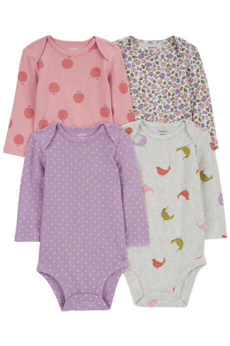Pack cuatro bodies de algodón, manga larga, estampados Pack cuatro bodies de algodón, manga larga, estampados