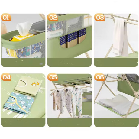 Cambiador Bebé Plegable Con Organizador y Ruedas Verde