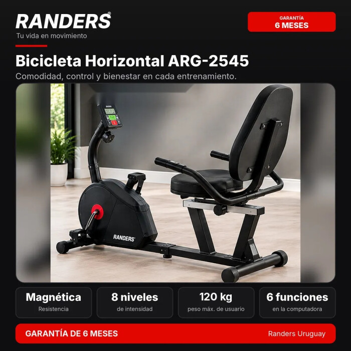 Bicicleta Horizontal Randers ARG-2545 con Respaldo y Pulso Bicicleta Horizontal Randers ARG-2545 con Respaldo y Pulso