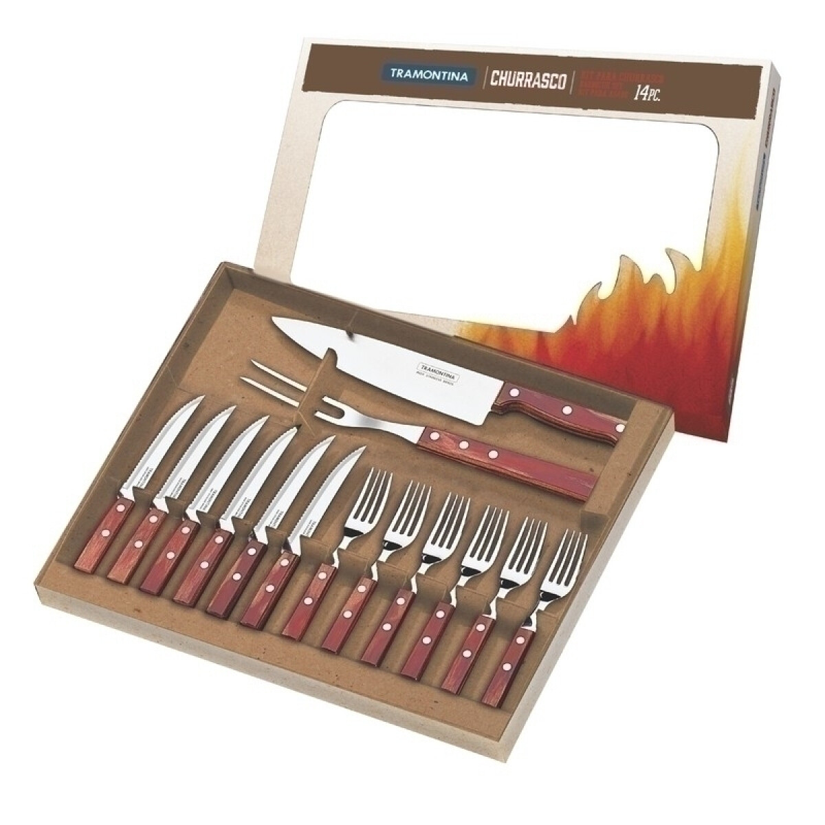 Cuchillo para asado modelo CHURRASCO, 14 piezas -TRAMONTINA - FER04922 
