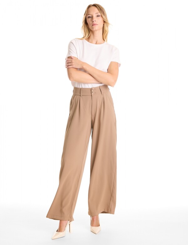 Palazzo Con Doble Botón & Cintura Elástica BEIGE