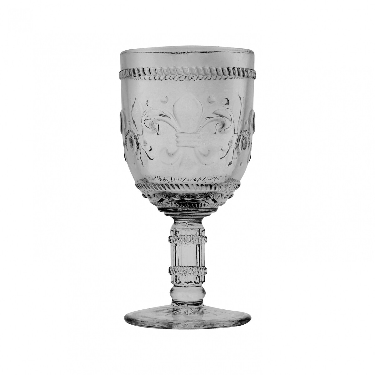 COPA VINO VIDRIO LABR 8.2X16.5CM FLOR DE LIS GRIS 