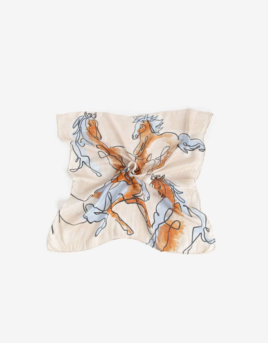 Pañuelo Con Estampado De Caballos En Acuarela - Combinacion Multicolor 