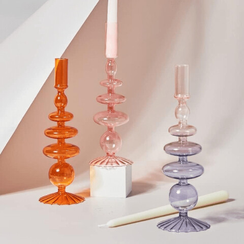 Porta velas de vidrio en colores alto rosa