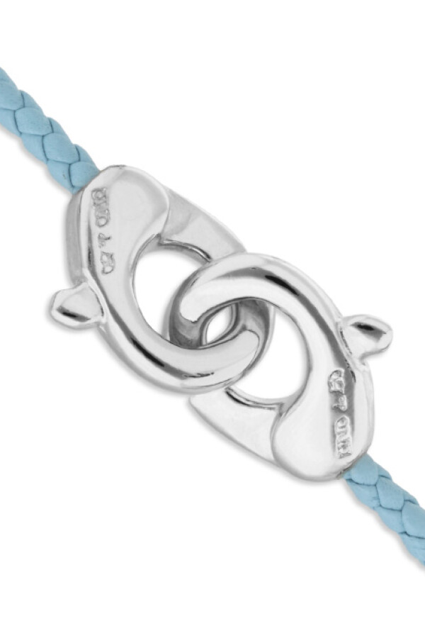 PULSERA DE CUERO AZUL CON MOSQUETÓN ENTRELAZADO BAÑADO EN PLATA Pulsera