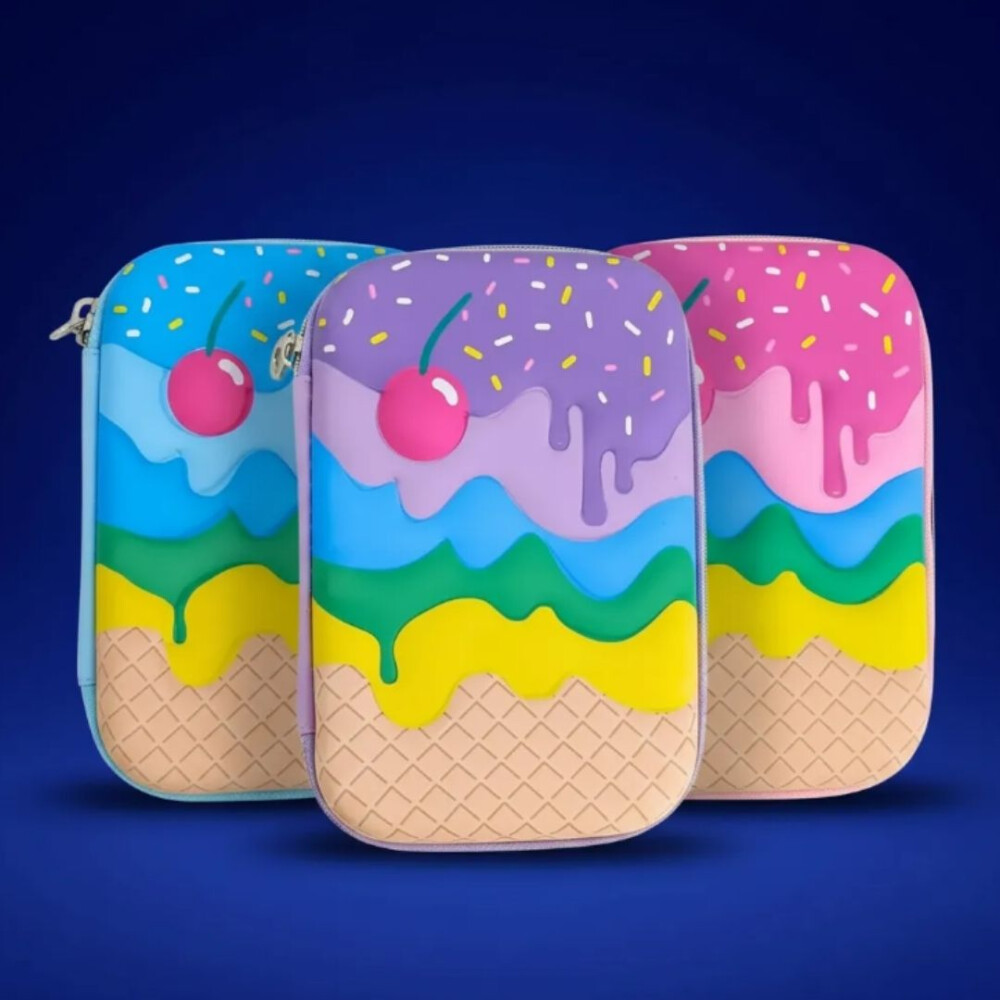 Cartucheras Escolares 1piso estampados 3D Niña HELADO CELESTE