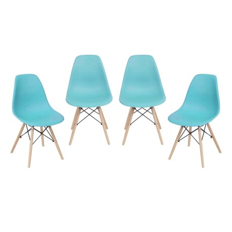 Kit x4 Silla Eames DKR Base En Madera Turquesa