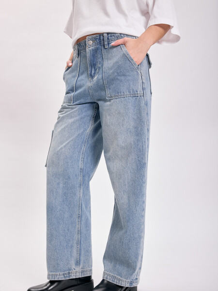 Pantalón jean cargo Azul Medio