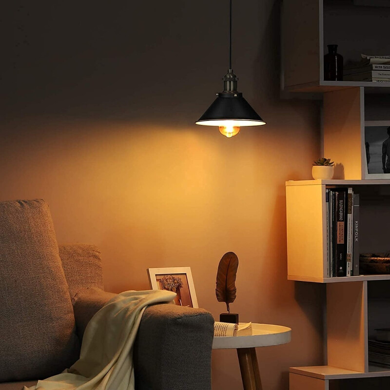 Lampara Colgante 22cm Metal Oro Vintage Industrial + Lampara Negro