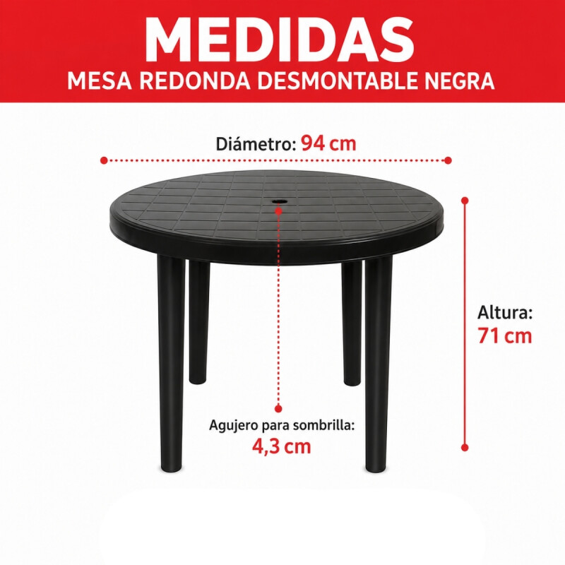 Mesa redonda con patas desmontables 95 cm NEGRO