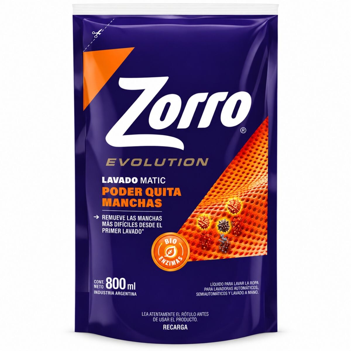 DETERGENTE LIQUIDO P/ROPA ZORRO QUITAMANCHAS DP 800 ML 