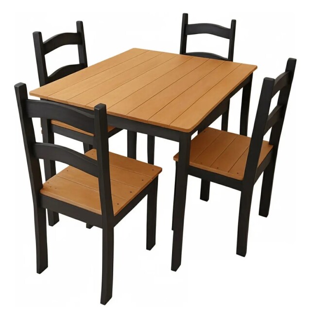 JUEGO DE COMEDOR MESA Y 4 SILLAS EN MADERA MACIZA NEGRO