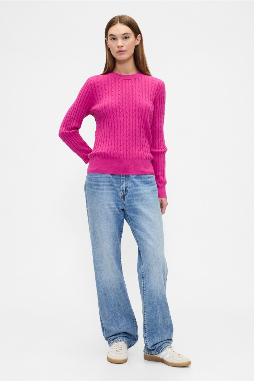 Buzo Cashsoft Cable Mujer Bright Fuchsia