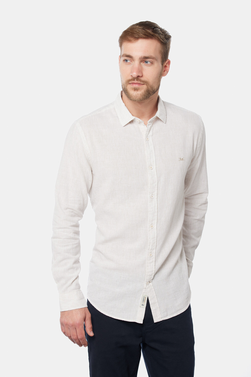 CAMISA DE LINO RAYADA Beige