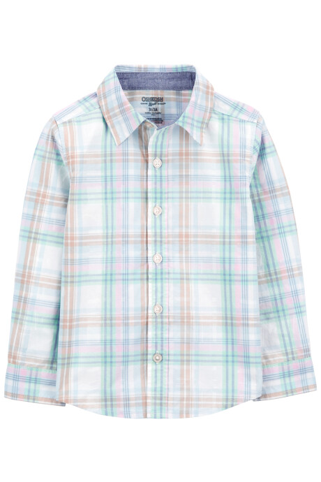 Camisa de algodón, manga larga diseño a cuadros. Talles 2-5T Sin color