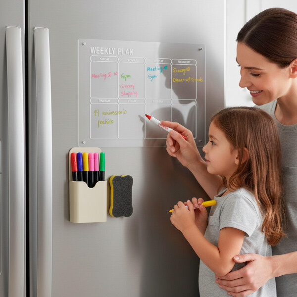 Pizarra Acrílica Semanal Magnetica Marcadores + Borrador Color Blanco