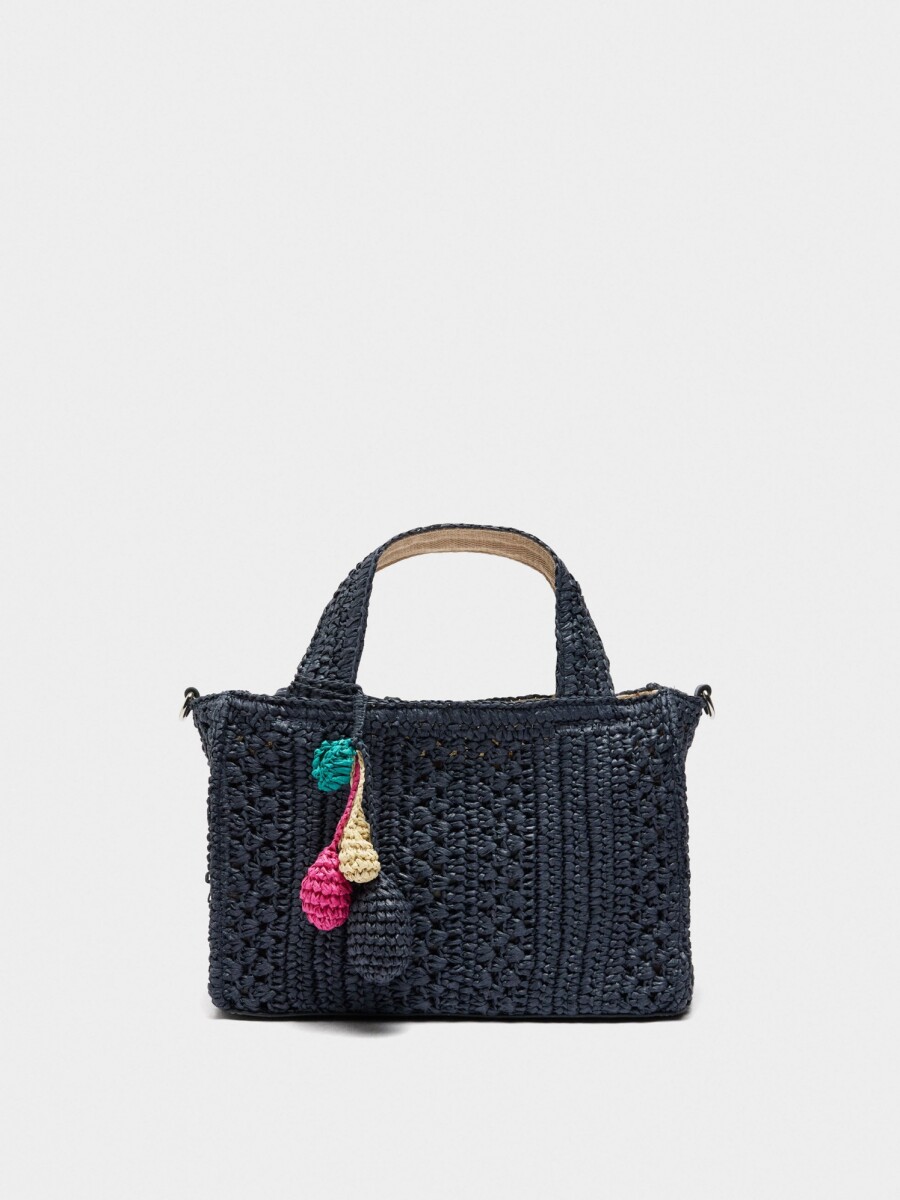Bolso Tote Efecto Rafia Con Bandolera azul-marino