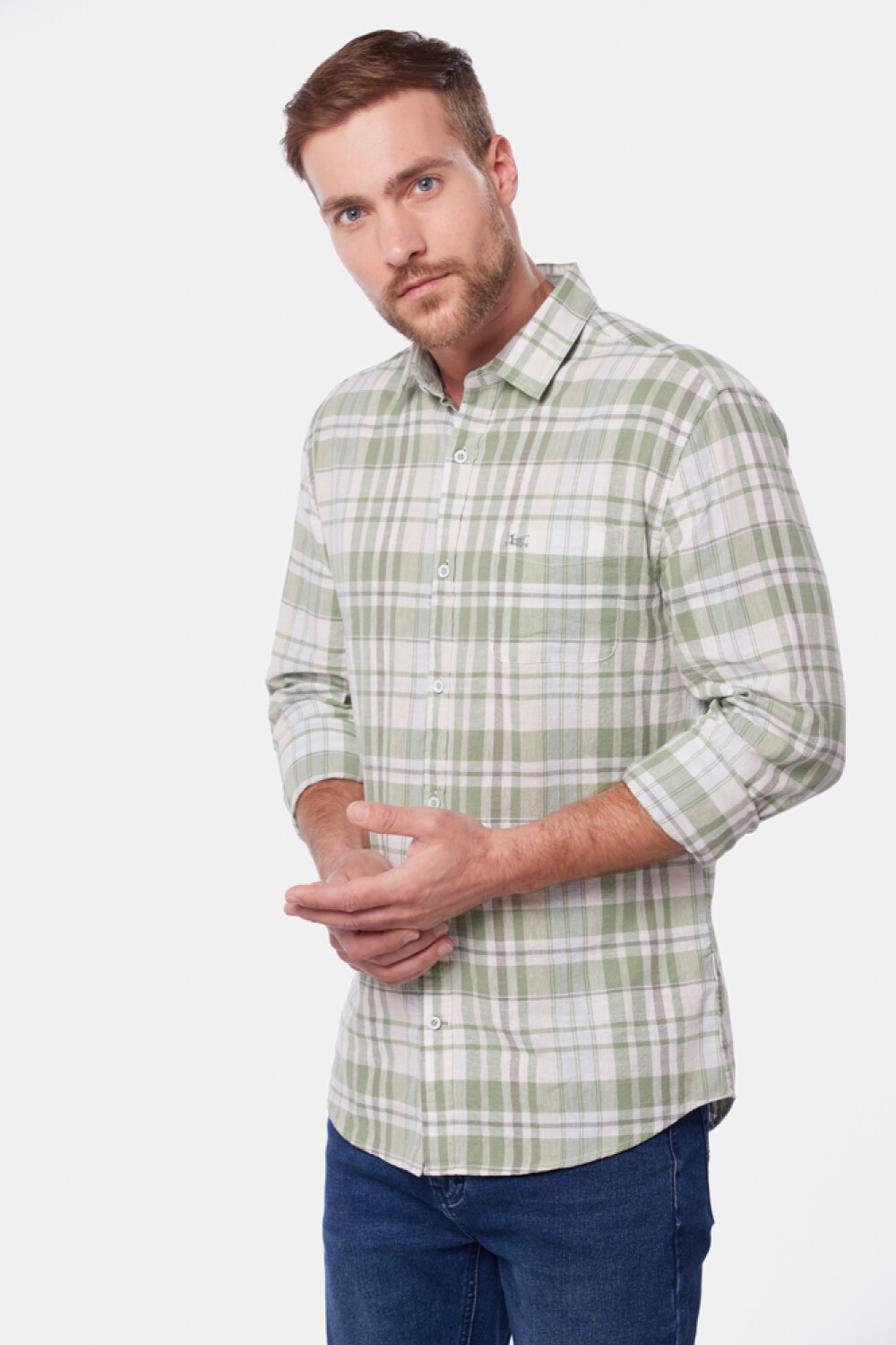 CAMISA DE LINO A CUADROS Verde