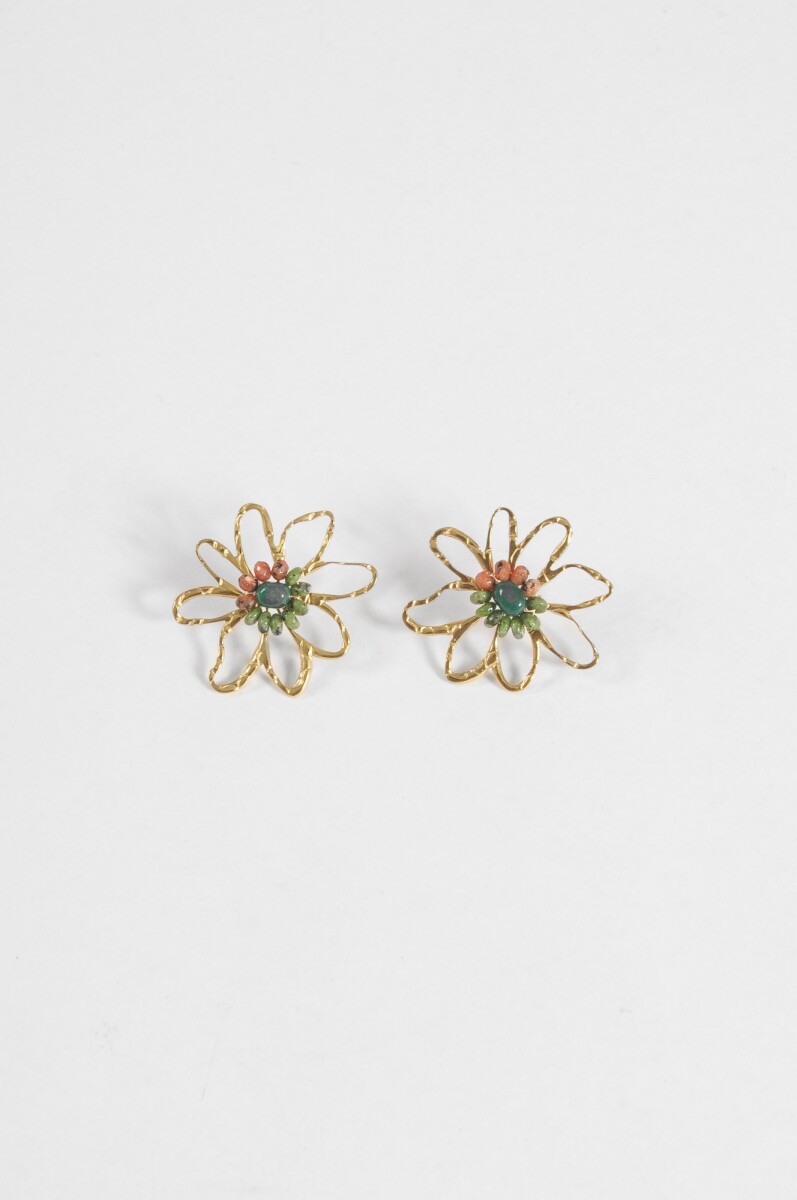 Caravanas flor piedras acero - dorado 