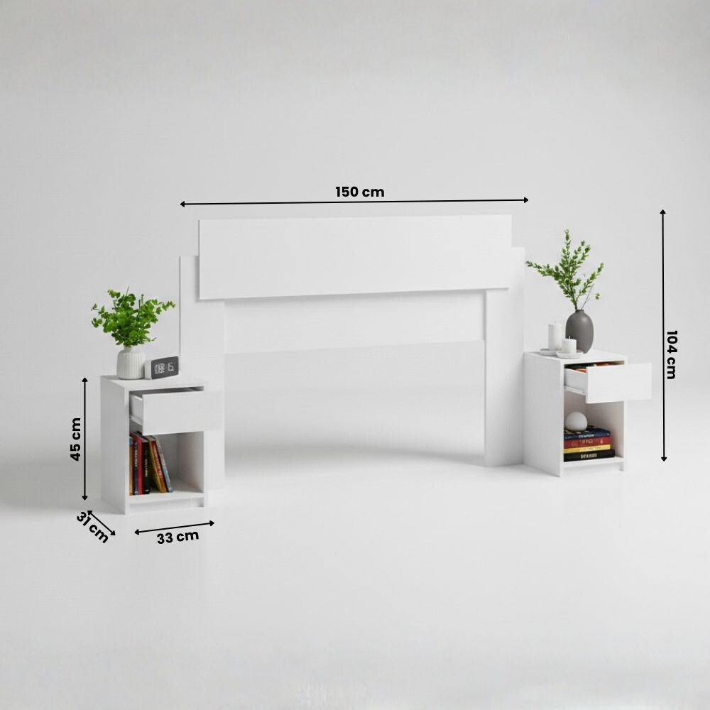 RESPALDO CABECERA 2 PLAZAS CON MESAS DE LUZ BLANCO