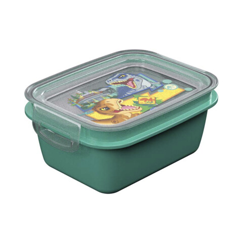 Pote Plástico Jurassic World Con Traba y División 630 ml VERDE AGUA