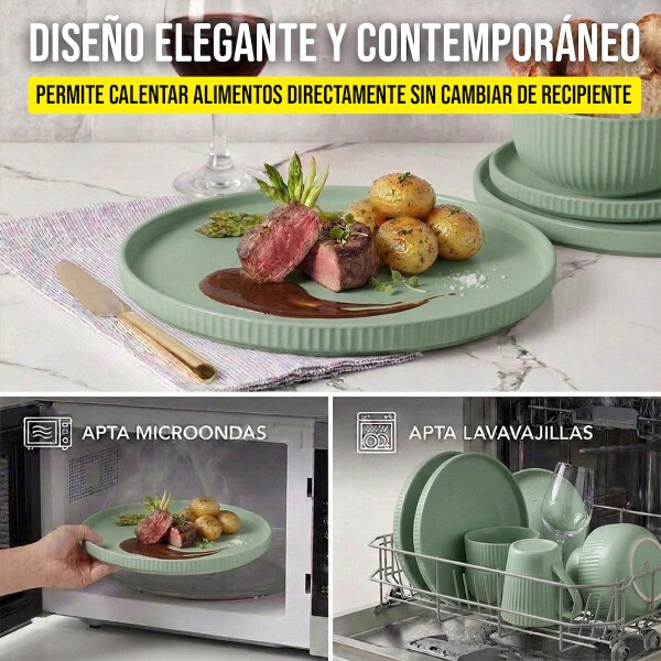 Juego De Vajilla Set Completo de 16 Piezas Lujan Ceramica Moderno IMBACK Color Verde Juego De Vajilla Set Completo de 16 Piezas Lujan Ceramica Moderno IMBACK Color Verde