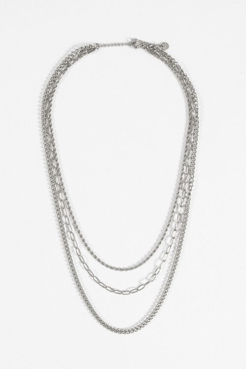 Collar triple vuelta acero plateado