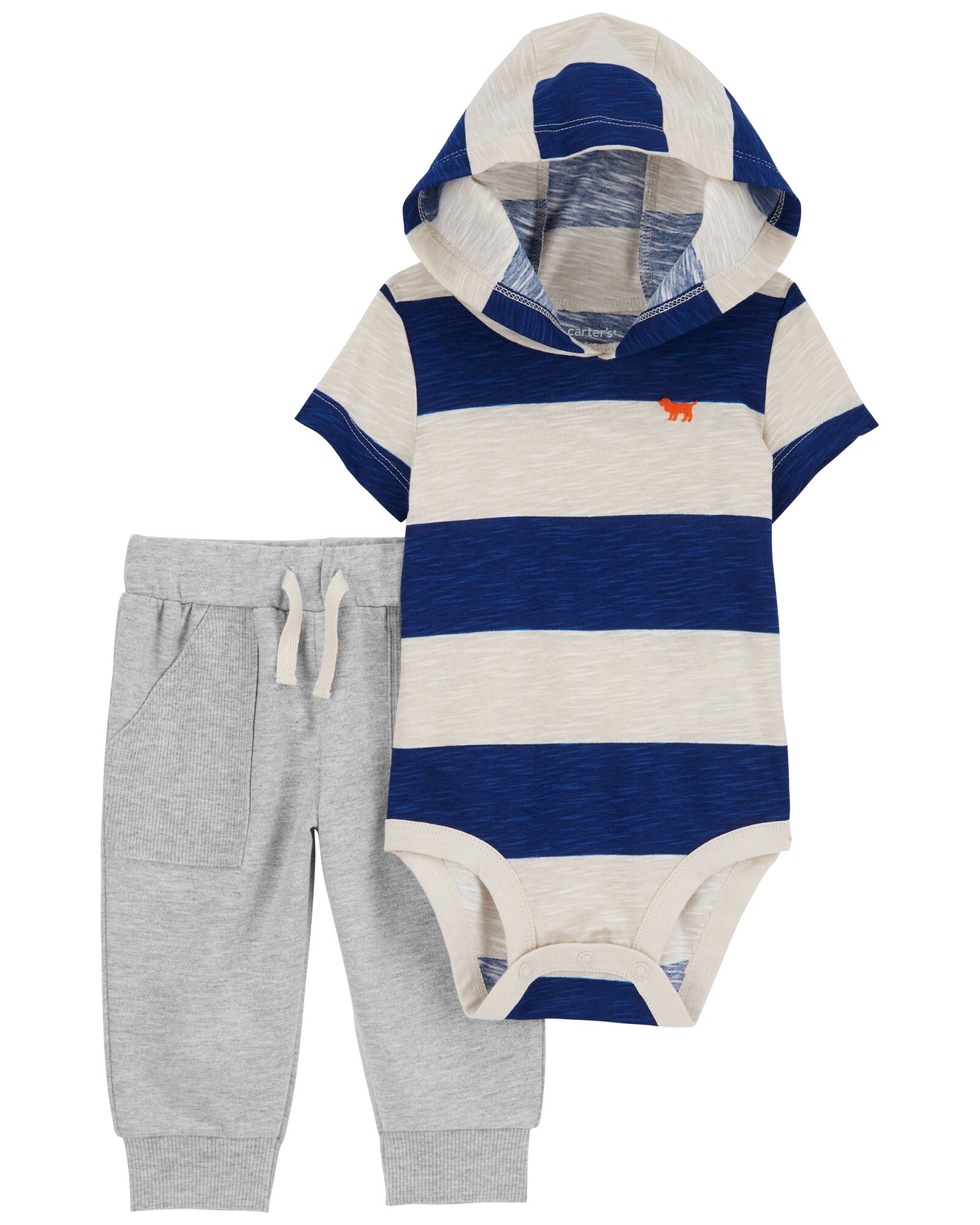 Set dos piezas de algodón, pantalón y body con capucha Sin color