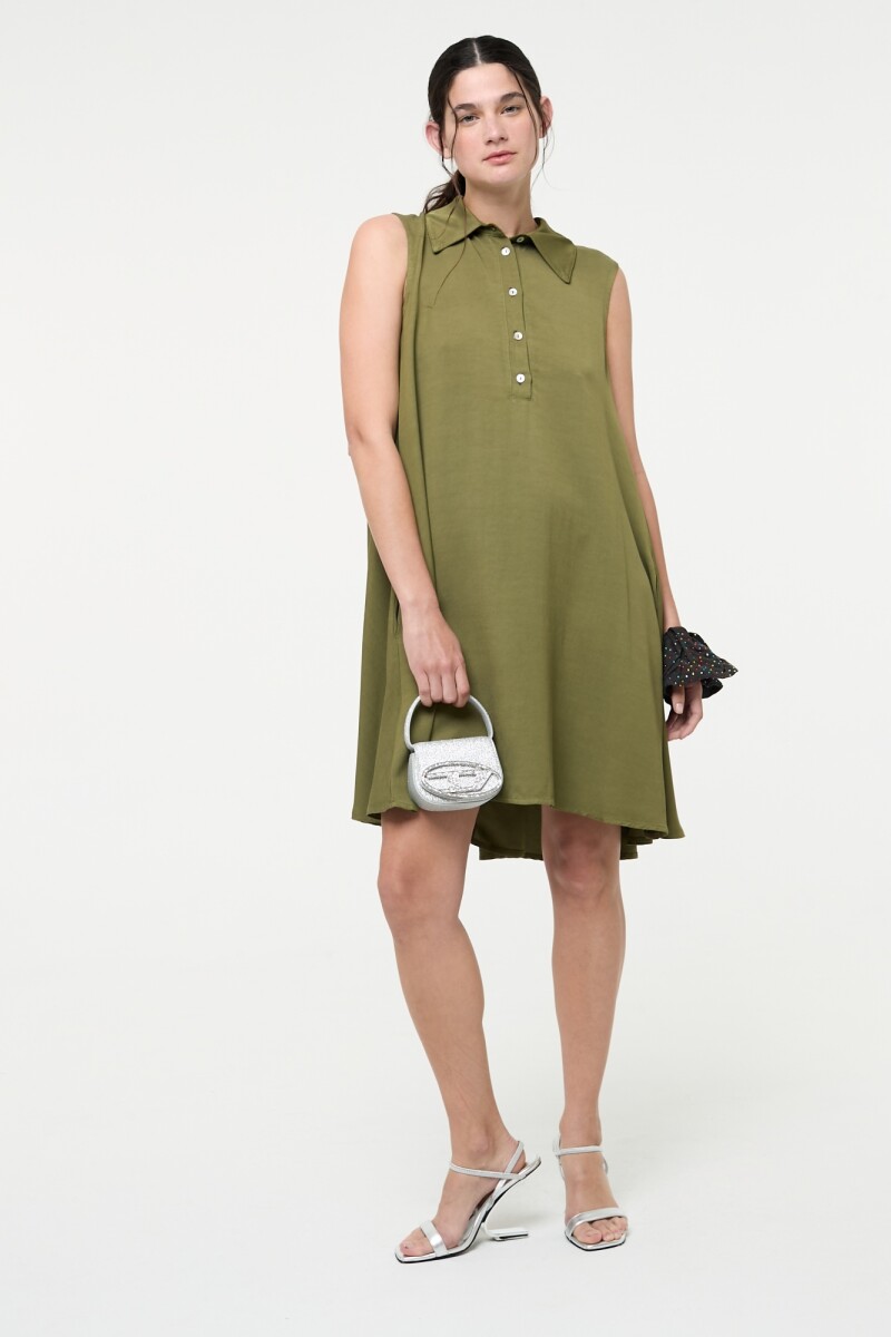 VESTIDO CORTO CON CUELLO Verde