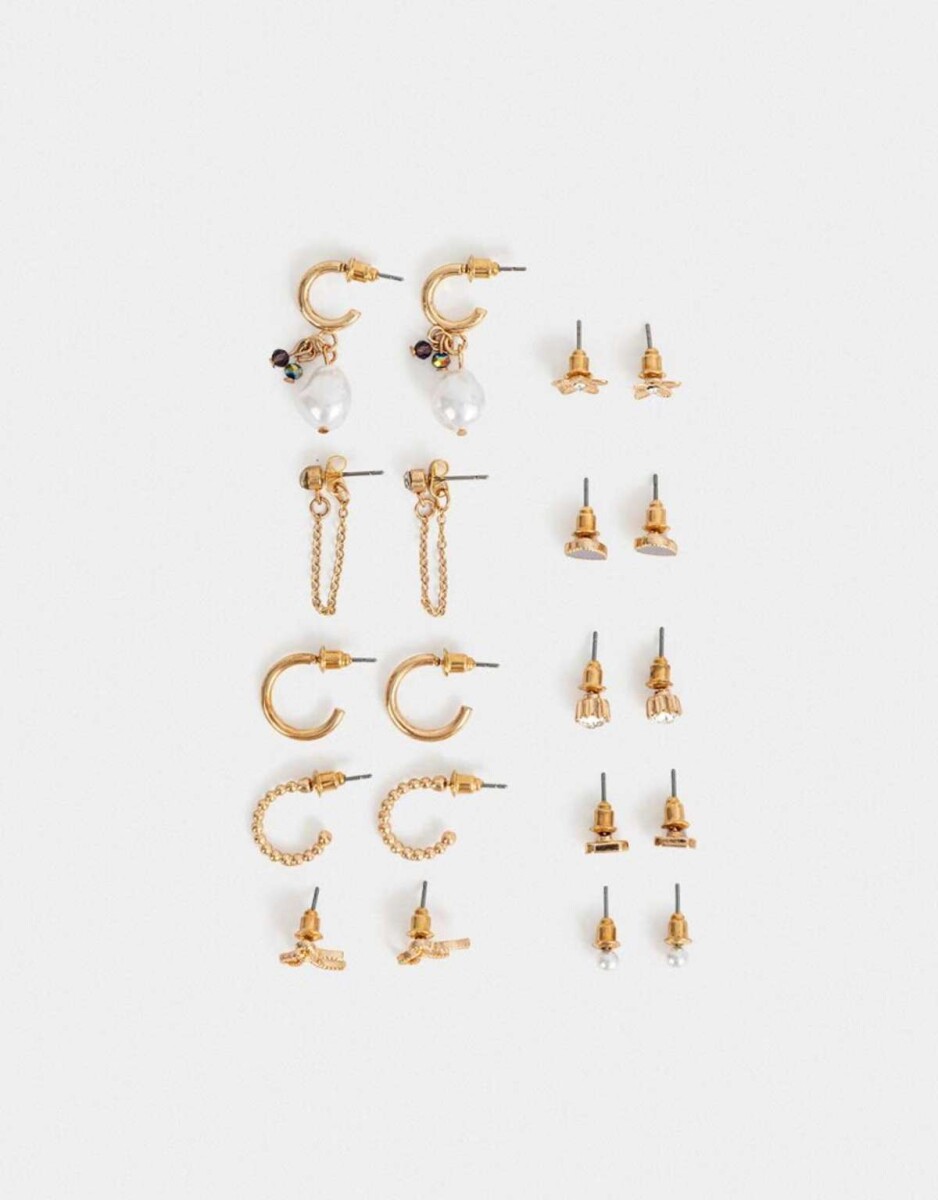 Aros Set 10 Argollas Y Pasantes - Dorado 
