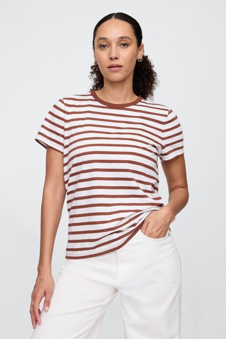 Remera A Rayas Cuello Redondo Mujer Root Brown