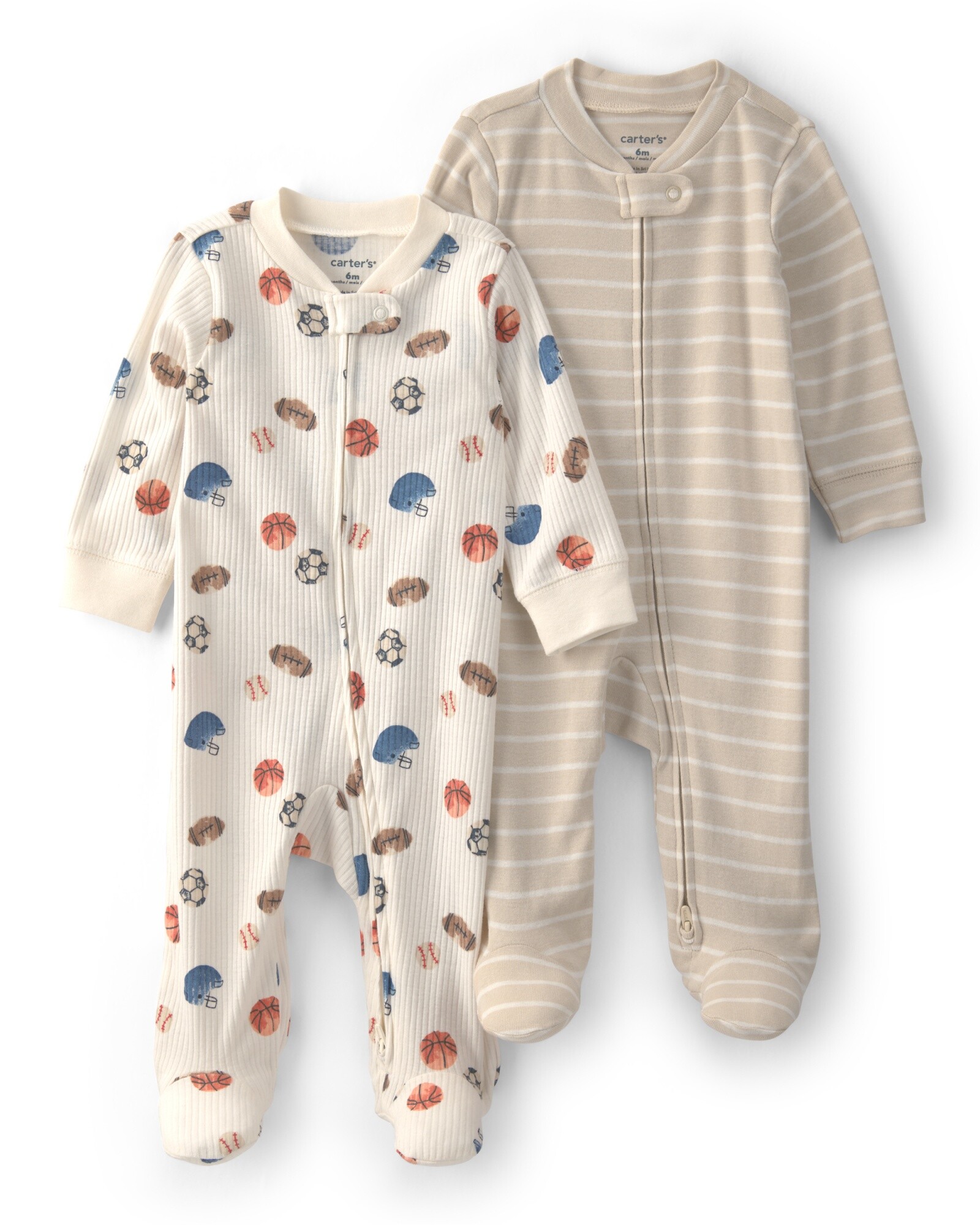 Pack dos pijamas enterito con pie, de algodón, diseño deportes y rayas Sin color