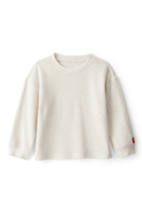 Remera de algodón, cuello redondo, crema Sin color