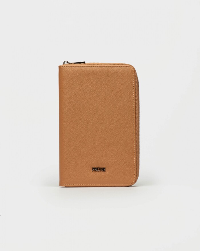 Billetera Travel en Efecto Cuero Saffiano Camel