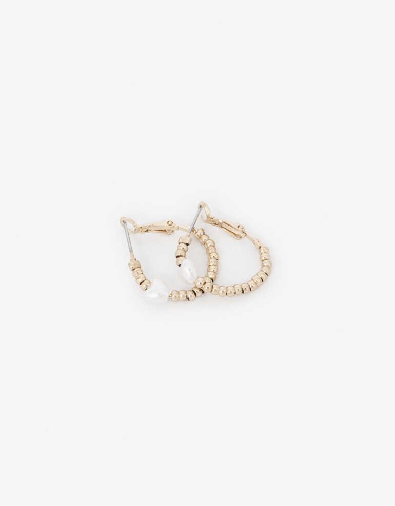 Aros Argollas Perla Argollas Con Beads Y Perla Sintética. - Dorado