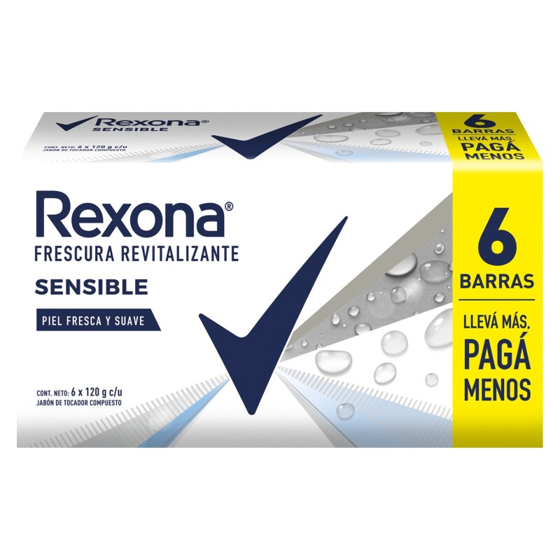Jabón Rexona Sensible 120 Grs. 6 Uds. Jabón Rexona Sensible 120 Grs. 6 Uds.