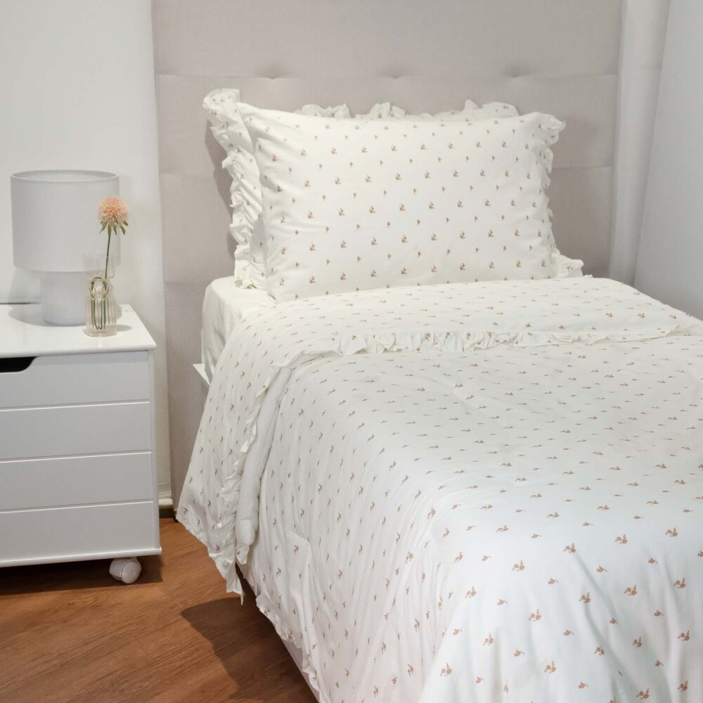 JGO SÁBANAS ALGODON NATURAL-BEIGE FLOR