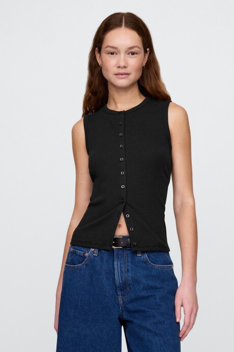 Musculosa Con Botones Rib Mujer Black