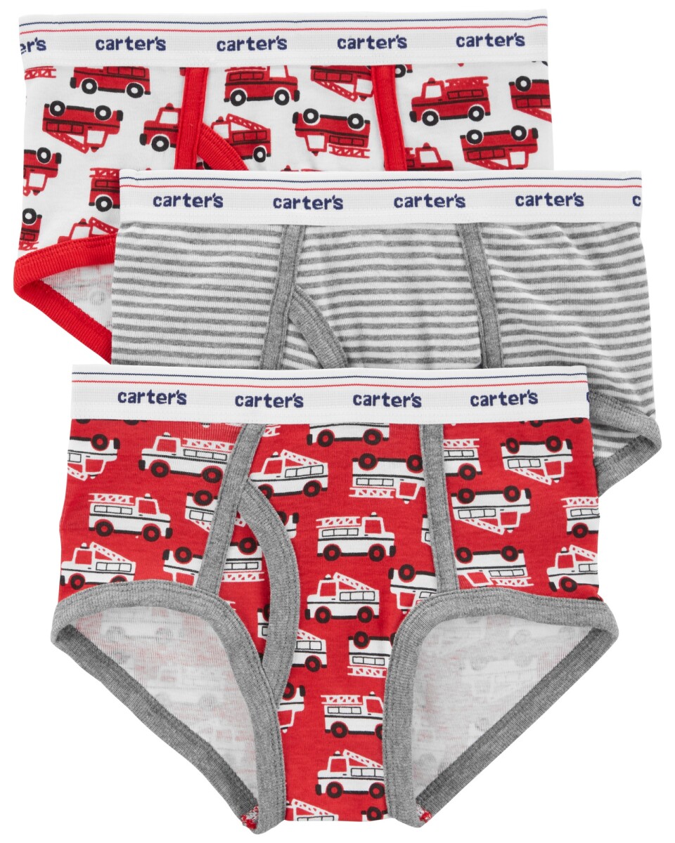 Pack tres calzoncillos slip de algodón, diseño bomberos 