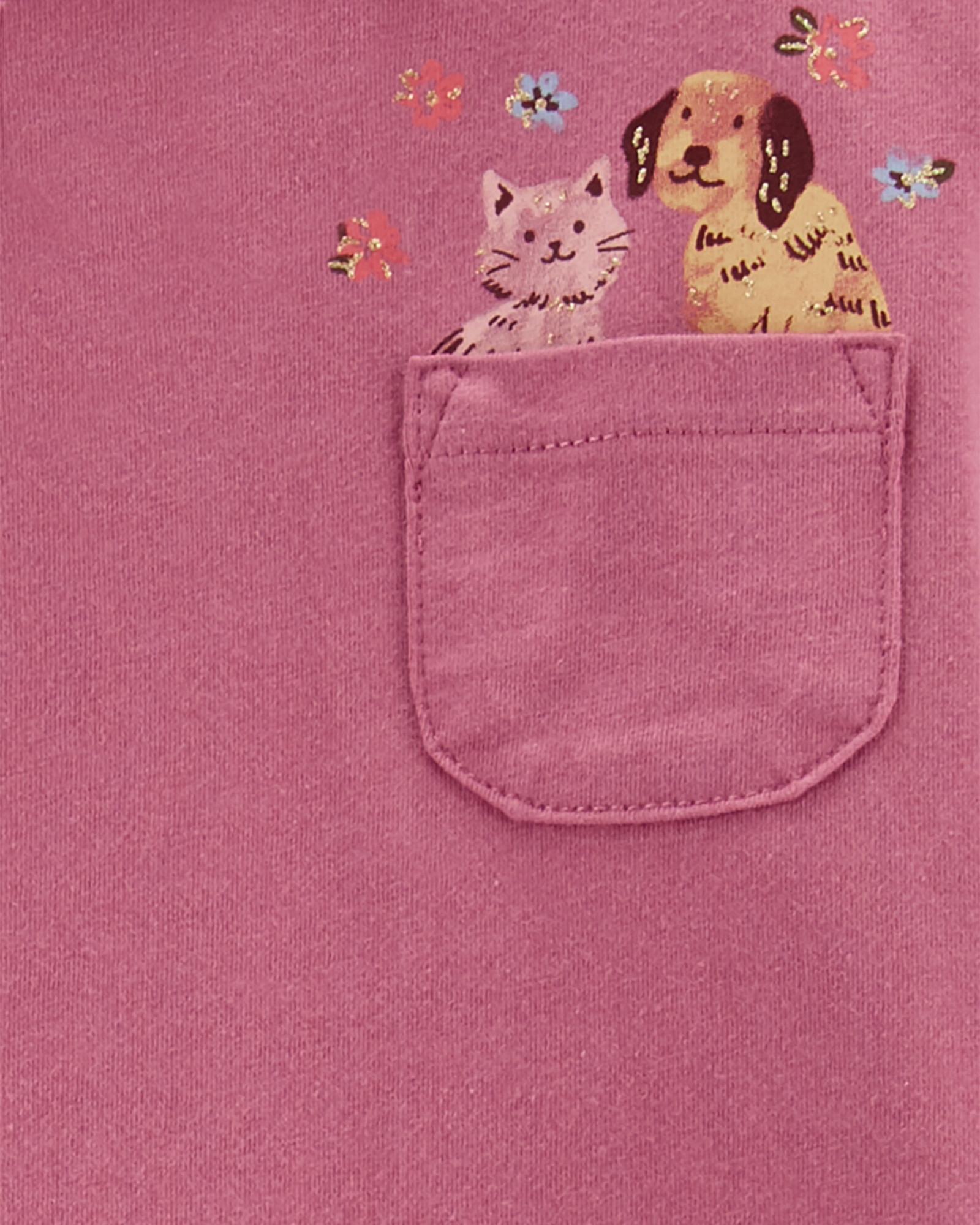 Set dos piezas calza y remera con bolsillo estampa mascotas de algodón Sin color