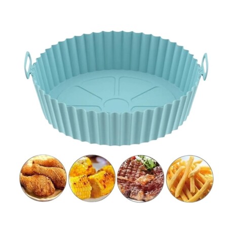 BANDEJA DE SILICONA PARA FREIDORA 20*17*5CM CELESTE