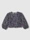 Blusa De Flores Con Tiras Fruncidas Azul Viejo